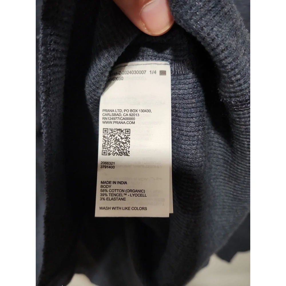 Prana NWT Touchstone Henley Mens‎ XXL Long Sleeve Blue-Gray Cotton Blend Stretch